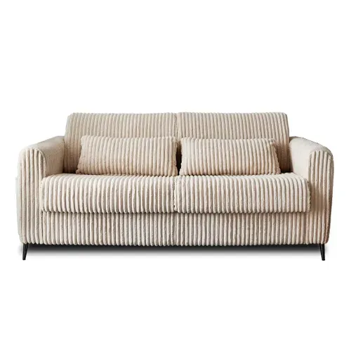 Canapé  Convertible 3 Places Owen En Velours Grosses Côtes Beige