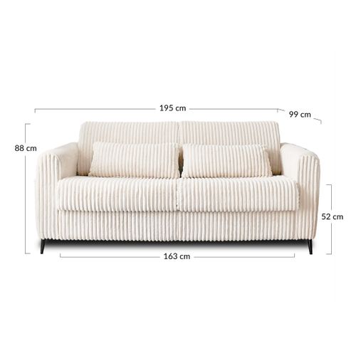 Canapé  Convertible 3 Places Owen En Velours Grosses Côtes Beige