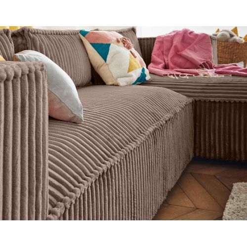 Stella - Canapé D'angle Droit - 4 Places - En Velours Côtelé Grosses Côtes Taupe