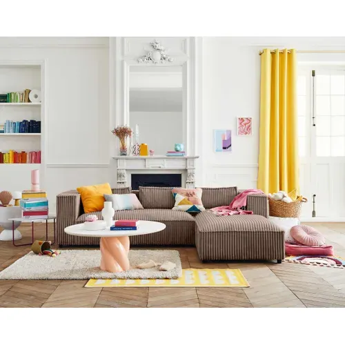 Stella - Canapé D'angle Droit - 4 Places - En Velours Côtelé Grosses Côtes Taupe