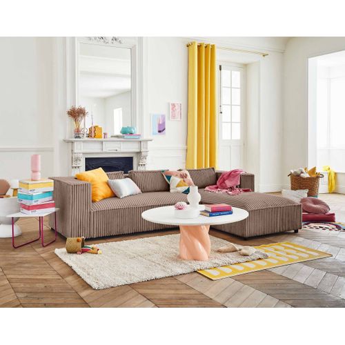 Stella - Canapé D'angle Droit - 4 Places - En Velours Côtelé Grosses Côtes Taupe