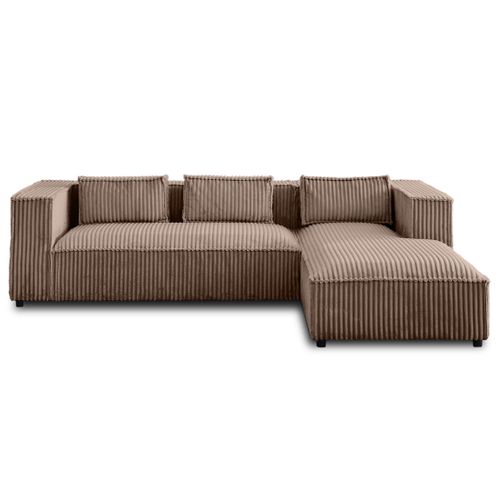 Stella - Canapé D'angle Droit - 4 Places - En Velours Côtelé Grosses Côtes Taupe