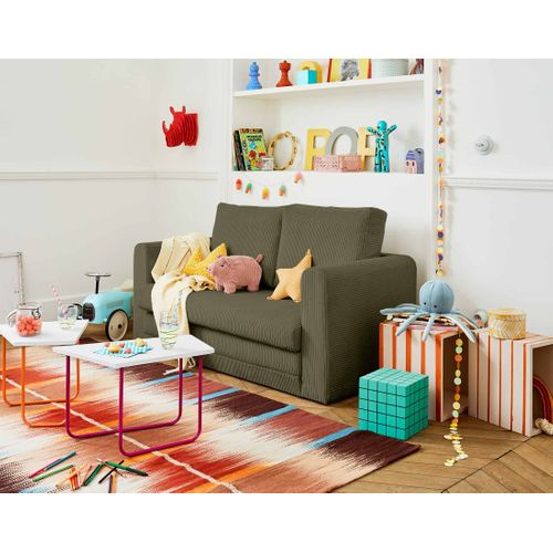 Canapé Droit Convertible 2 Places Marilia En Velours Côtelé Vert