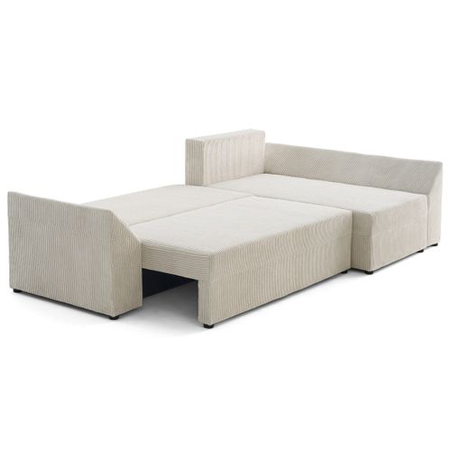 Mike - Canapé D'angle  - 4 Places - Convertible Avec Coffre - En Velours Côtelé Beige