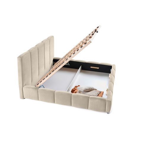 Torreon - Lit Coffre - 180x200 - Sommier Inclus - En Velours Beige
