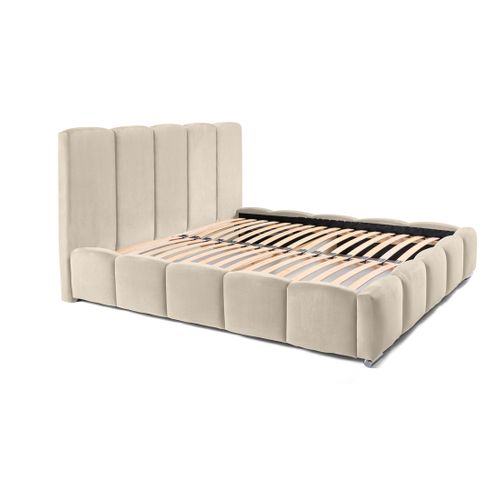 Torreon - Lit Coffre - 180x200 - Sommier Inclus - En Velours Beige