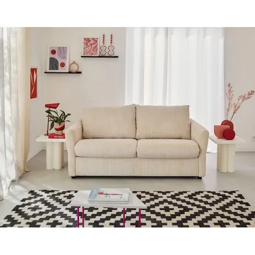 Canapé Droit 2 Places Maho En Velours Côtelé Beige
