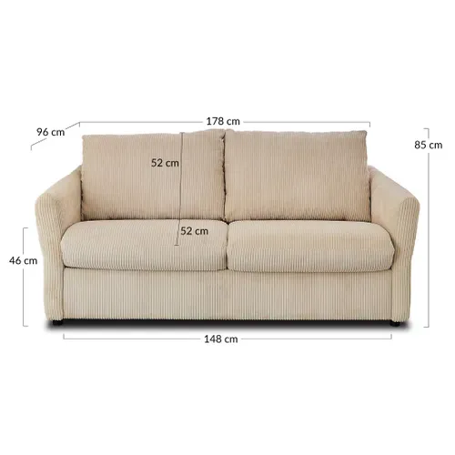 Canapé Droit 2 Places Maho En Velours Côtelé Beige