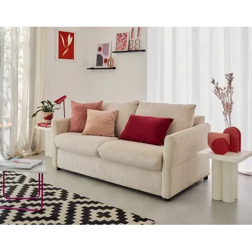 Canapé Droit 2 Places Maho En Velours Côtelé Beige