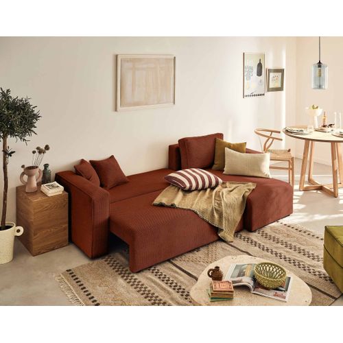 Canapé Angle Réversible Convertible 4 Places Topaze En Velours Texturé Terracotta