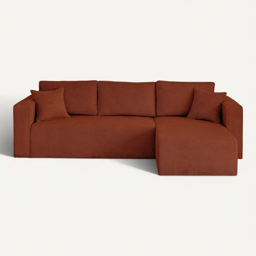 Canapé Angle Réversible Convertible 4 Places Topaze En Velours Texturé Terracotta