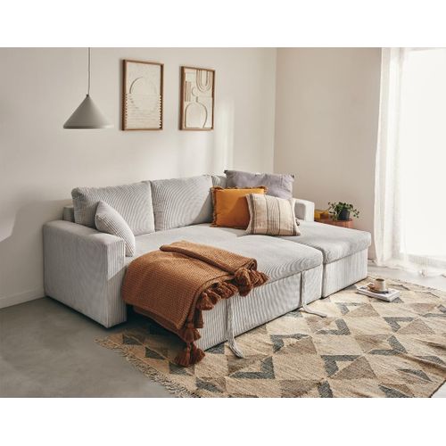 Cyrus - Canapé D'angle Réversible 4 Places - Convertible Avec Coffre - En Velours Côtelé Gris