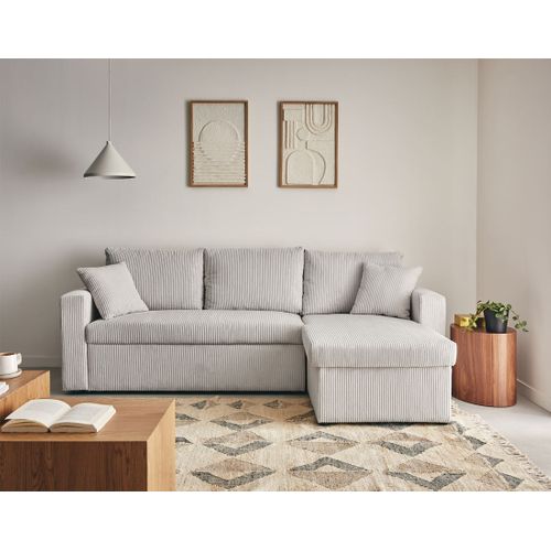 Cyrus - Canapé D'angle Réversible 4 Places - Convertible Avec Coffre - En Velours Côtelé Gris