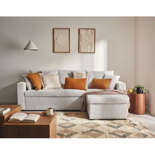 Cyrus - Canapé D'angle Réversible 4 Places - Convertible Avec Coffre - En Velours Côtelé Gris