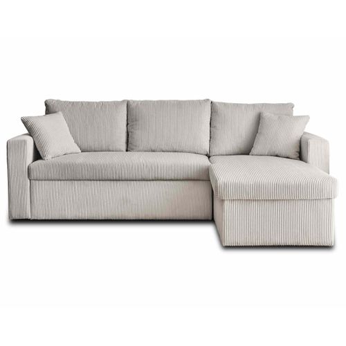 Cyrus - Canapé D'angle Réversible 4 Places - Convertible Avec Coffre - En Velours Côtelé Gris