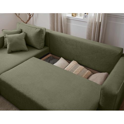 Topaze - Canapé D'angle Réversible - 4 Places - Convertible Avec Coffre - En Tissu