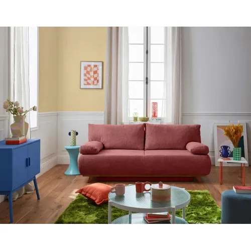 Canapé  Convertible 3 Places Cristal En Velours Texturé Rose