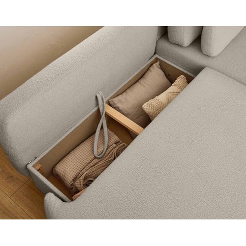 Canapé Angle Droit Convertible 4 Places Mahina En Tissu Bouclette Taupe