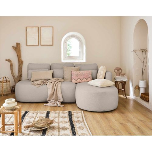 Canapé Angle Droit Convertible 4 Places Mahina En Tissu Bouclette Taupe