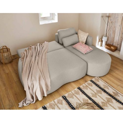 Canapé Angle Droit Convertible 4 Places Mahina En Tissu Bouclette Taupe