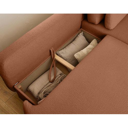 Canapé Angle Droit Convertible 4 Places Mahina En Tissu Bouclette Rouille