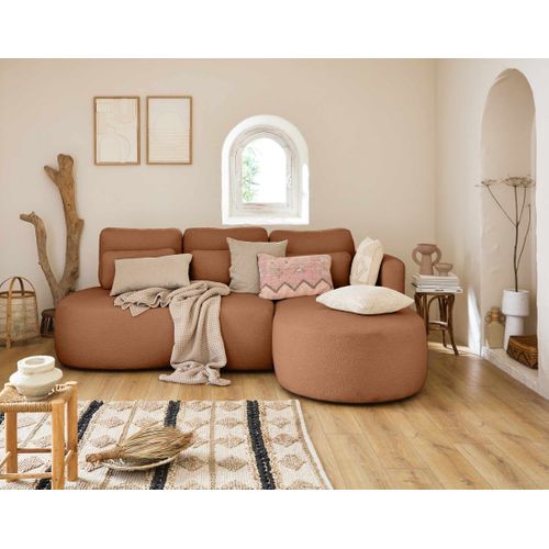 Canapé Angle Droit Convertible 4 Places Mahina En Tissu Bouclette Rouille