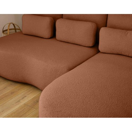 Canapé Angle Droit Convertible 4 Places Mahina En Tissu Bouclette Rouille