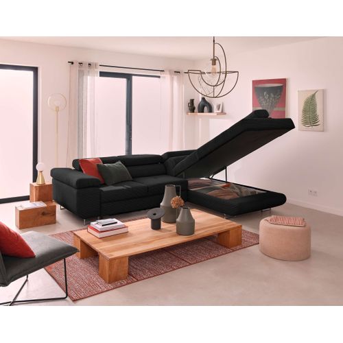 Canapé Angle Droit Convertible 5 Places Zaria En Velours Côtelé Noir