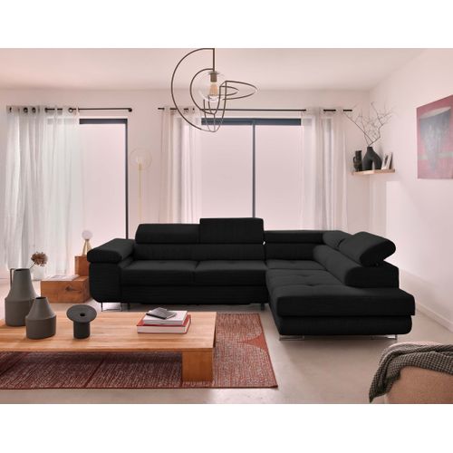 Canapé Angle Droit Convertible 5 Places Zaria En Velours Côtelé Noir