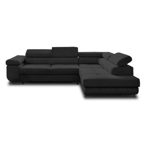 Canapé Angle Droit Convertible 5 Places Zaria En Velours Côtelé Noir