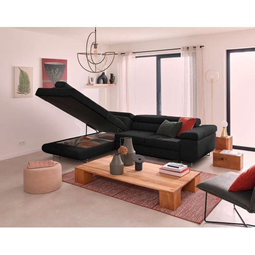 Canapé Angle Gauche Convertible 5 Places Zaria En Velours Côtelé Noir