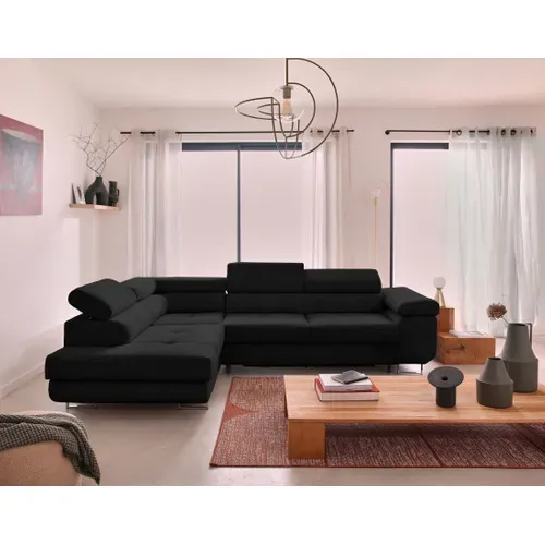 Canapé Angle Gauche Convertible 5 Places Zaria En Velours Côtelé Noir