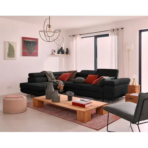 Canapé Angle Gauche Convertible 5 Places Zaria En Velours Côtelé Noir