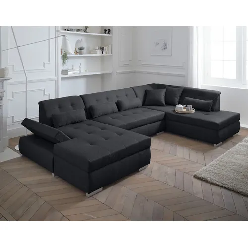 Canapé Panoramique D'angle Droit - 7 Places - XXL Noir