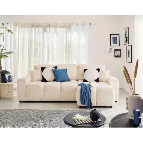 Crocus - Canapé D'angle  - 4 Places - Convertible Avec Coffre - En Fausse Fourrure Beige