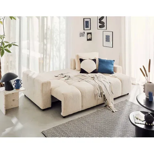 Crocus - Canapé D'angle  - 4 Places - Convertible Avec Coffre - En Fausse Fourrure Beige