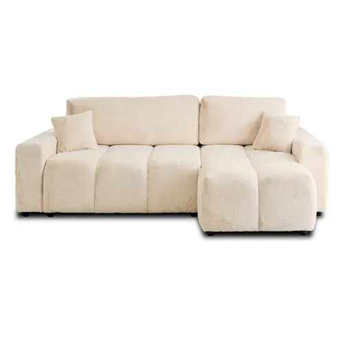 Crocus - Canapé D'angle  - 4 Places - Convertible Avec Coffre - En Fausse Fourrure Beige