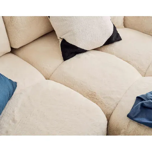 Crocus - Canapé D'angle  - 4 Places - Convertible Avec Coffre - En Fausse Fourrure Beige