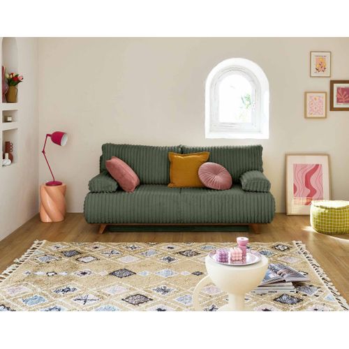 Canapé  Convertible 3 Places Cristal En Fausse Fourrure Côtelée Vert