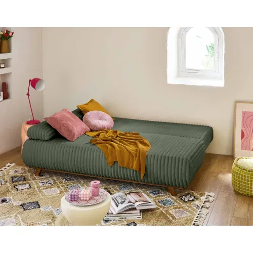 Canapé  Convertible 3 Places Cristal En Fausse Fourrure Côtelée Vert