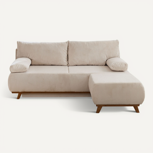 Canapé Droit Convertible 4 Places Cristal En Velours Côtelé Beige