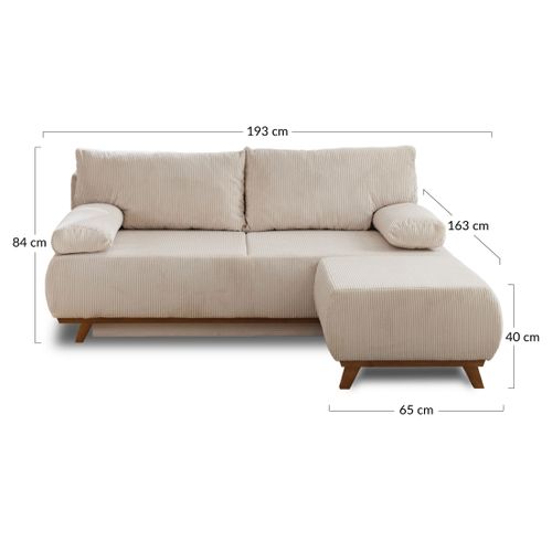 Canapé Droit Convertible 4 Places Cristal En Velours Côtelé Beige