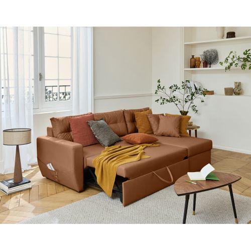 Astoria - Canapé D'angle Réversible 4 Places - Convertible Avec Coffre - En Simili Rouille