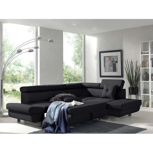 Canapé Angle Droit Convertible 5 Places Lisbona En Tissu Noir
