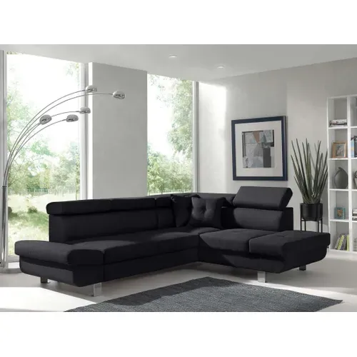 Canapé Angle Droit Convertible 5 Places Lisbona En Tissu Noir