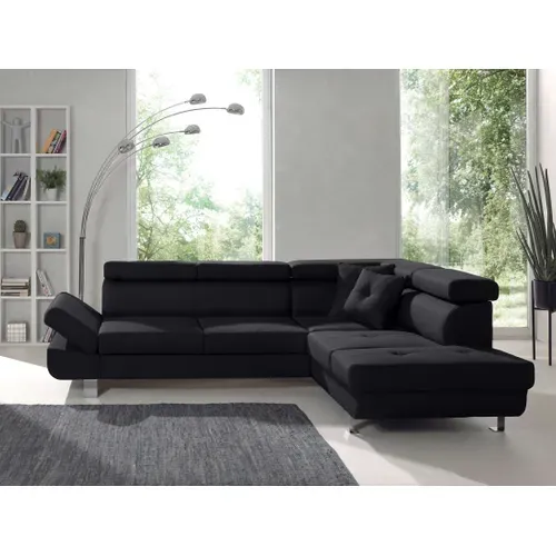 Canapé Angle Droit Convertible 5 Places Lisbona En Tissu Noir