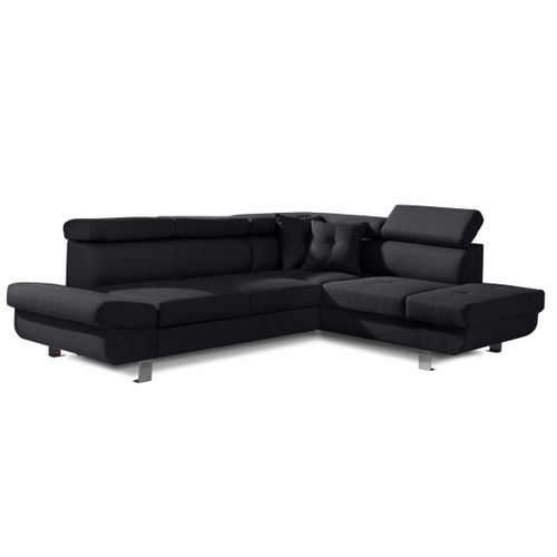 Canapé Angle Droit Convertible 5 Places Lisbona En Tissu Noir