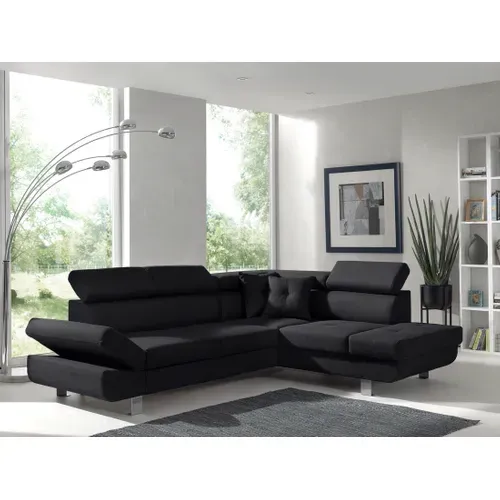Canapé Angle Droit Convertible 5 Places Lisbona En Tissu Noir