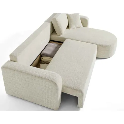 Miro - Canapé D'angle  - 4 Places - Convertible Avec Coffre - En Velours Texturé Beige