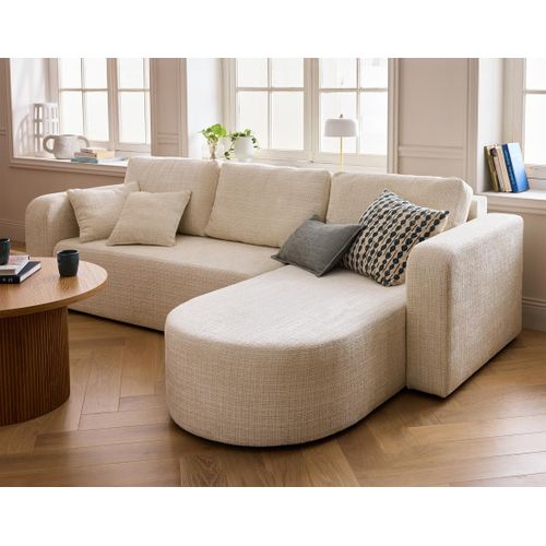 Miro - Canapé D'angle  - 4 Places - Convertible Avec Coffre - En Velours Texturé Beige